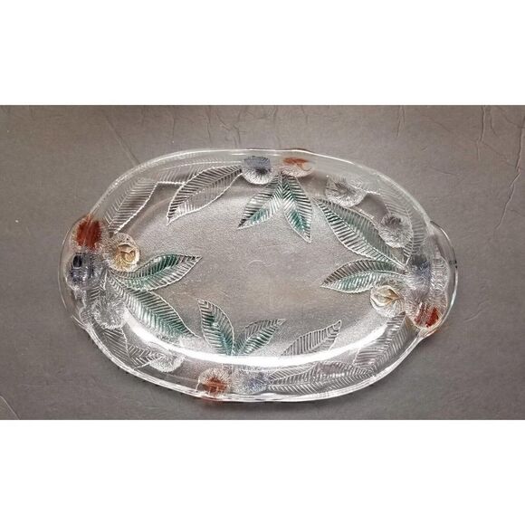 Luminarc France Arcoroc Chestnuts Relief Embossed Oval Glass Tray Plate Dish - Picture 1 of 4